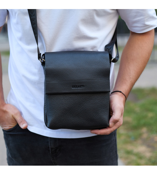 Кожаный мессенджер для мужчины 23х19х7, барсетка через одно плечо, сумка для документов, черная