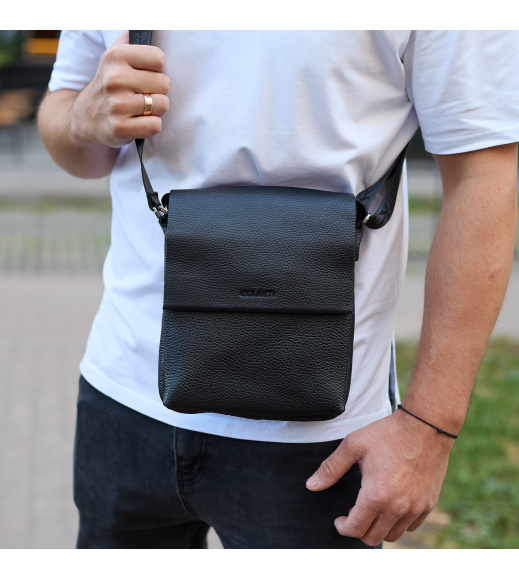 Кожаный мессенджер для мужчины 23х19х7, барсетка через одно плечо, сумка для документов, черная