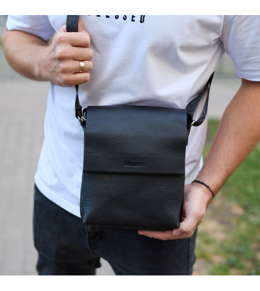 Кожаный мессенджер для мужчины 23х19х7, барсетка через одно плечо, сумка для документов, черная