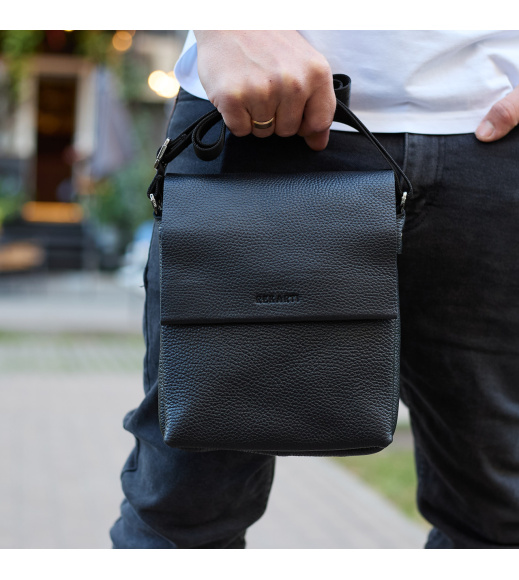 Кожаный мессенджер для мужчины 23х19х7, барсетка через одно плечо, сумка для документов, черная