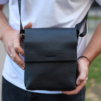 Кожаный мессенджер для мужчины 23х19х7, барсетка через одно плечо, сумка для документов, черная