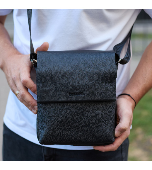 Кожаный мессенджер для мужчины 23х19х7, барсетка через одно плечо, сумка для документов, черная