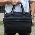 Офисная мужская сумка через плечо 39х29х10, кожаный портфель-мессенджер для бизнеса, черный