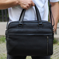 Офисная мужская сумка через плечо 39х29х10, кожаный портфель-мессенджер для бизнеса, черный