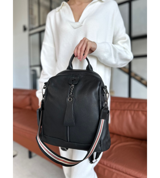 Кожаный женский рюкзак 23х30х13, сумка наплечная на каждый день, черная
