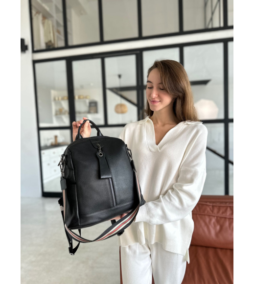 Кожаный женский рюкзак 23х30х13, сумка наплечная на каждый день, черная