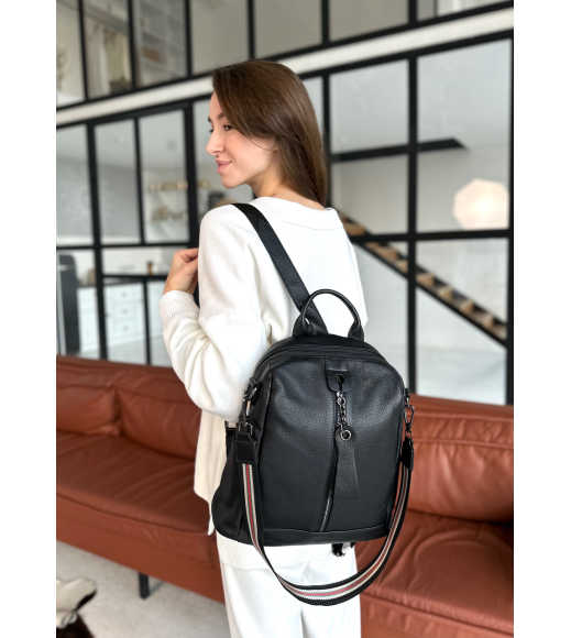 Кожаный женский рюкзак 23х30х13, сумка наплечная на каждый день, черная