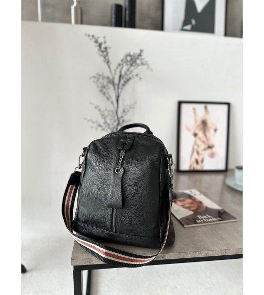 Кожаный женский рюкзак 23х30х13, сумка наплечная на каждый день, черная