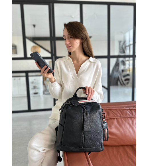 Кожаный женский рюкзак 23х30х13, сумка наплечная на каждый день, черная