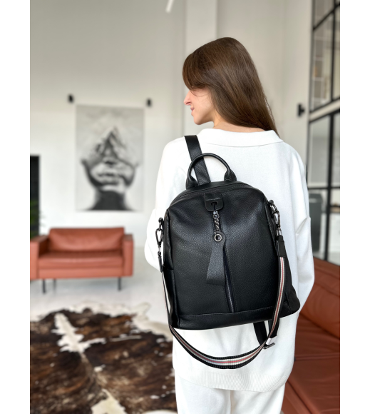 Кожаный женский рюкзак 23х30х13, сумка наплечная на каждый день, черная