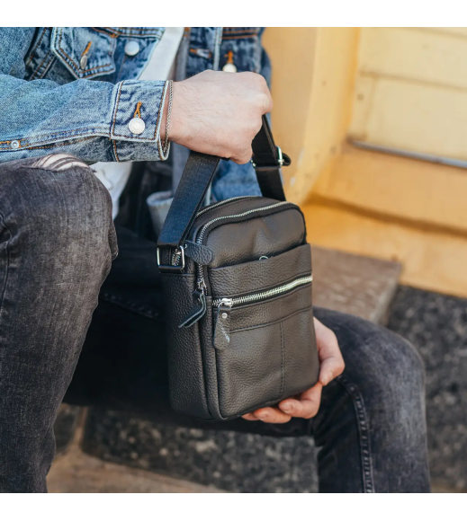 Сумка-барсетка мужская 19х22х5, мессенджер через кожаное плечо Tiding Bag BON6165 черный