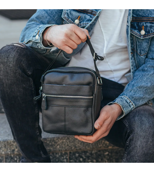 Сумка-барсетка мужская 19х22х5, мессенджер через кожаное плечо Tiding Bag BON6165 черный