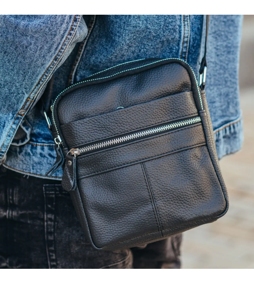 Сумка-барсетка мужская 19х22х5, мессенджер через кожаное плечо Tiding Bag BON6165 черный