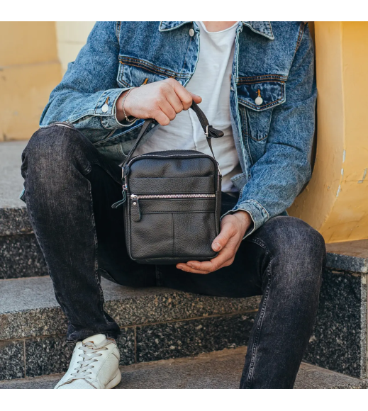 Сумка-барсетка мужская 19х22х5, мессенджер через кожаное плечо Tiding Bag BON6165 черный