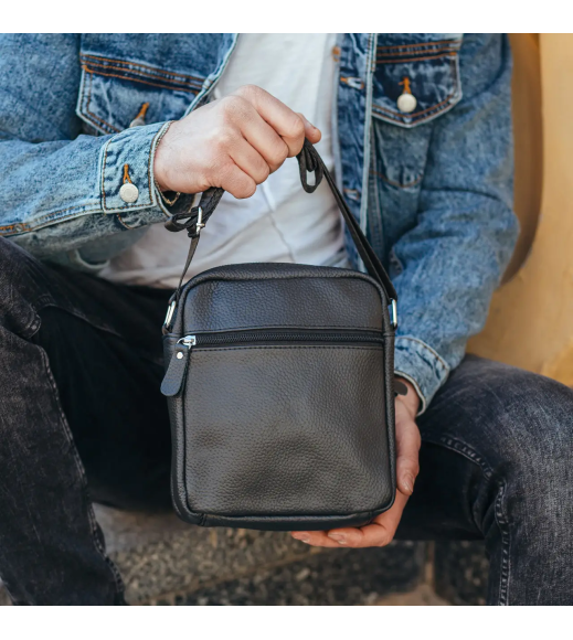 Сумка-барсетка мужская 19х22х5, мессенджер через кожаное плечо Tiding Bag BON6165 черный