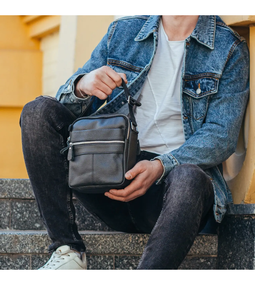 Сумка-барсетка мужская 19х22х5, мессенджер через кожаное плечо Tiding Bag BON6165 черный