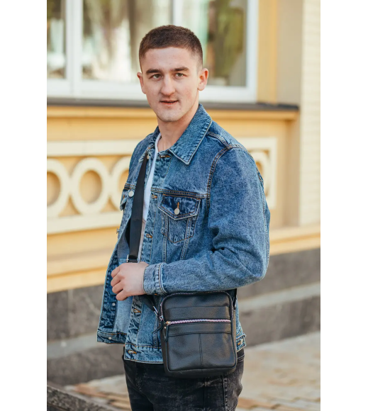 Сумка-барсетка мужская 19х22х5, мессенджер через кожаное плечо Tiding Bag BON6165 черный