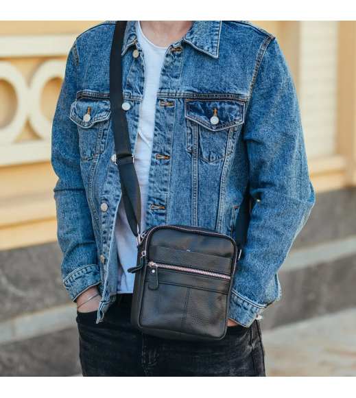 Сумка-барсетка мужская 19х22х5, мессенджер через кожаное плечо Tiding Bag BON6165 черный