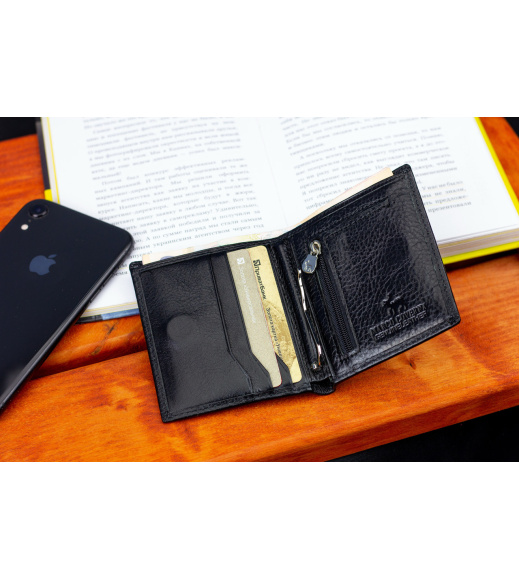 Черный маленький портмоне на магните с зажимом MARCO COVERNA MC-101Н-1