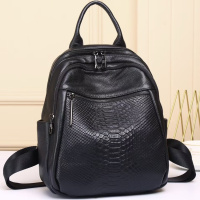 Рюкзак жіночий шкіряний з тисненням під рептилію 23х30х13, сумка наплічна для міста, чорна Рюкзак жіночий шкіряний з тисненням під рептилію 23х30х13, сумка наплічна для міста, чорна