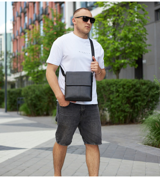 Мужской классический мессенджер 23х26х6, кожаный барсетка через плечо Tiding Bag 2862 черный