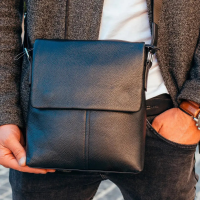 Мужской классический мессенджер 23х26х6, кожаный барсетка через плечо Tiding Bag 2862 черный