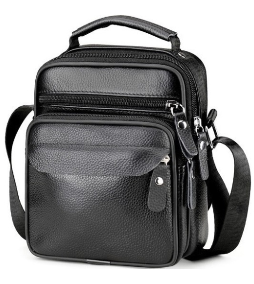 Мужская кожаная сумка планшет 17х21х9, барсетка через плечо с ручкой черная 86802