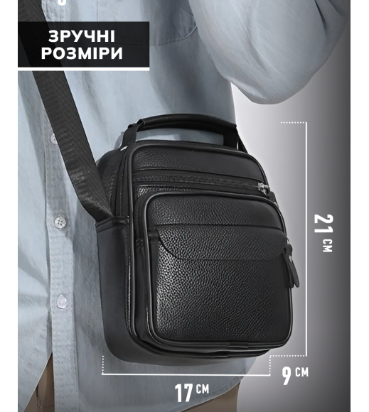 Мужская кожаная сумка планшет 17х21х9, барсетка через плечо с ручкой черная 86802