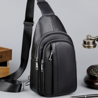 Мужской кожаный слинг на одно плечо 18х32х7, сумка кросс боди TIDING BAG A25F-3204-1A черная