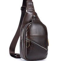 Мужской кожаный рюкзак на одно плечо 18х32х7, сумка-слинг для города TIDING BAG MK03983 коричневая