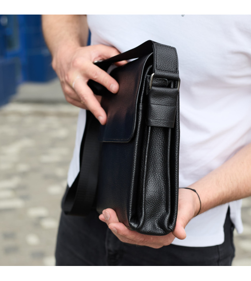 Сумка мессенджер 21.5x25x7 кожаная барсетка для мужчин Tiding Bag 35775 черная