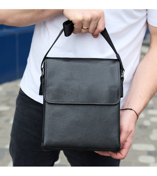 Сумка мессенджер 21.5x25x7 кожаная барсетка для мужчин Tiding Bag 35775 черная