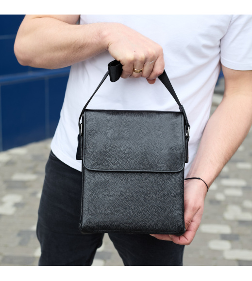 Сумка мессенджер 21.5x25x7 кожаная барсетка для мужчин Tiding Bag 35775 черная