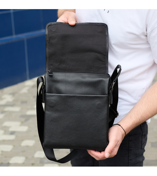 Сумка мессенджер 21.5x25x7 кожаная барсетка для мужчин Tiding Bag 35775 черная