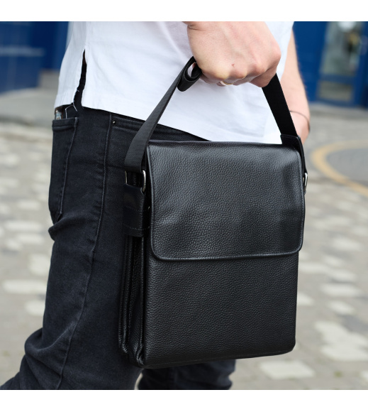 Сумка мессенджер 21.5x25x7 кожаная барсетка для мужчин Tiding Bag 35775 черная