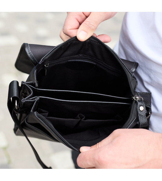 Сумка мессенджер 21.5x25x7 кожаная барсетка для мужчин Tiding Bag 35775 черная