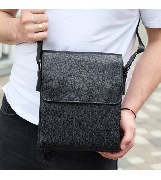 Сумка мессенджер 21.5x25x7 кожаная барсетка для мужчин Tiding Bag 35775 черная