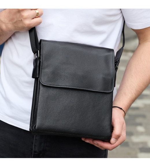 Сумка мессенджер 21.5x25x7 кожаная барсетка для мужчин Tiding Bag 35775 черная