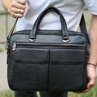 Сумка мужская офисная через плечо 39х29х10, практичный кожаный портфель для бизнеса, черный, сумочка для шитья.