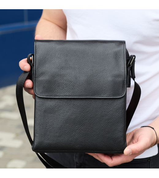 Сумка мессенджер 21.5x25x7 кожаная барсетка для мужчин Tiding Bag 35775 черная