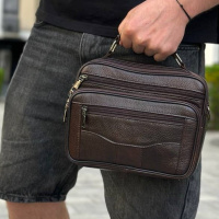 Мужская кожаная сумка барсетка 24×16×6.5, мессенджер через плечо с коричневой ручкой BEXHILL 61881B