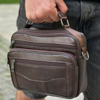 Мужская кожаная сумка барсетка 24×16×6.5, мессенджер через плечо с коричневой ручкой BEXHILL 61881B