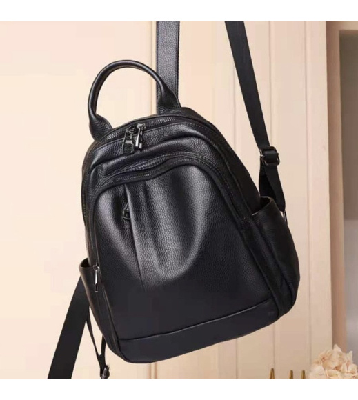 Кожаный женский рюкзак на молнии 23х29х13, сумка наплечная для прогулок, черная