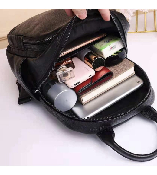 Кожаный женский рюкзак на молнии 23х29х13, сумка наплечная для прогулок, черная