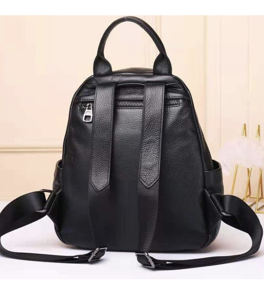 Кожаный женский рюкзак на молнии 23х29х13, сумка наплечная для прогулок, черная