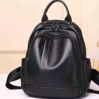 Кожаный женский рюкзак на молнии 23х29х13, сумка наплечная для прогулок, черная