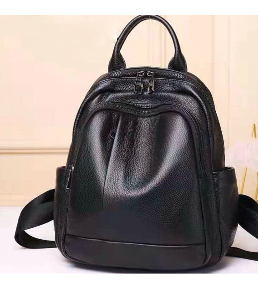 Кожаный женский рюкзак на молнии 23х29х13, сумка наплечная для прогулок, черная