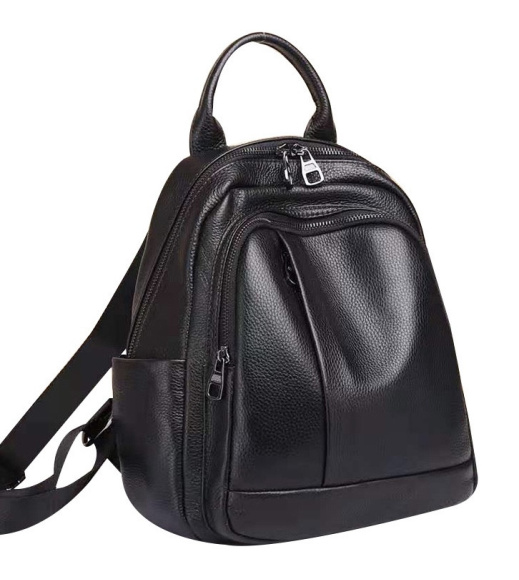 Кожаный женский рюкзак на молнии 23х29х13, сумка наплечная для прогулок, черная