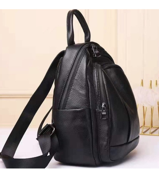 Кожаный женский рюкзак на молнии 23х29х13, сумка наплечная для прогулок, черная