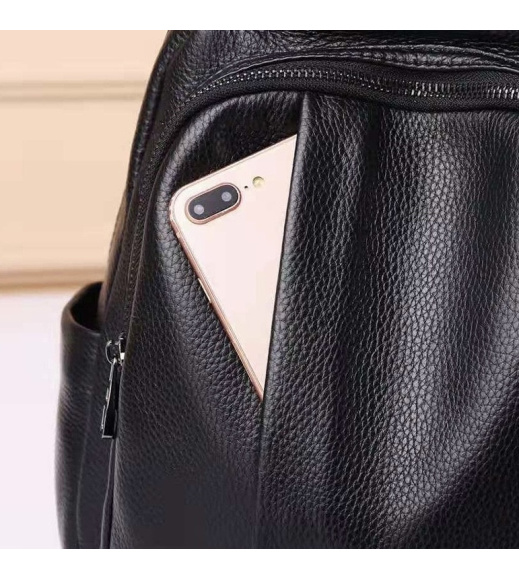 Кожаный женский рюкзак на молнии 23х29х13, сумка наплечная для прогулок, черная